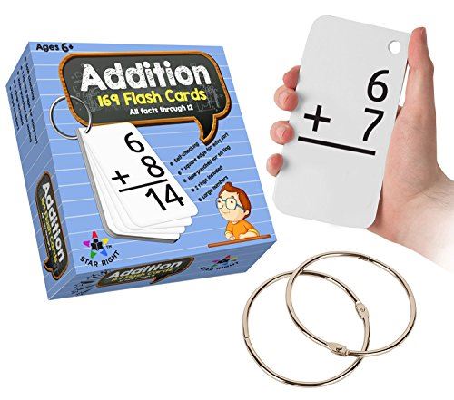 Star Right Education Addition Flash Cards, 0-12 (All Facts, 169 Cards) With 2 Rings