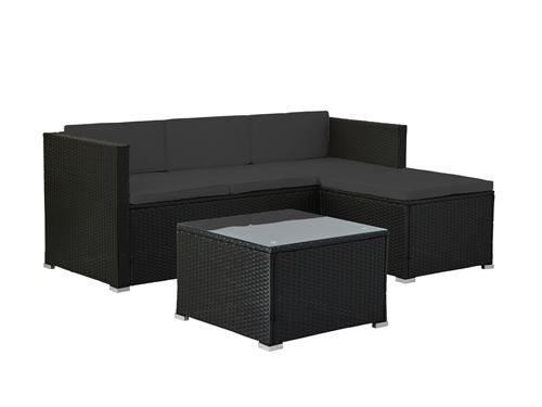 Lumio - Salon bas de jardin 4 places - Modulable - en résine tressée noire avec coussins gris Couleur - Noir