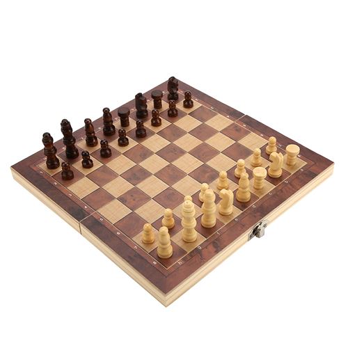 Jeu d'échecs international en bois 3 en 1