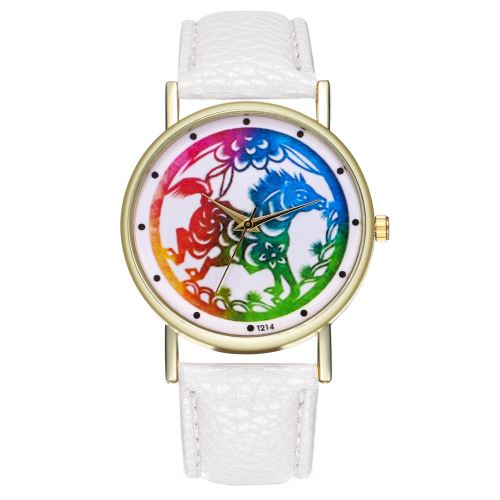 Véritable classique 12 Zodiac montre de type hommes montre dames tendance horloge à quartz T214-Ablanc