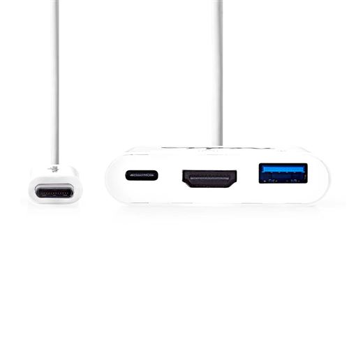 Câble adaptateur usb type-c type-c mâle - usb a femelle + type-c femelle + sortie hdmi 0,2 m blanc nedis