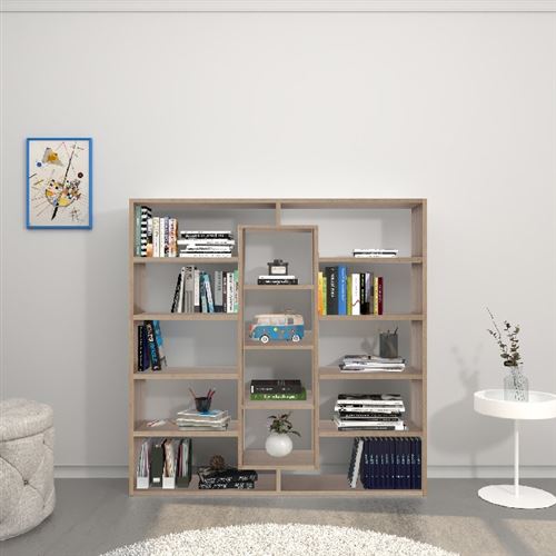 HOMEMANIA Bibliothèque Dalia - Armoire murale - avec étagères - pour le salon, le bureau, l'entrée - Sonoma en Bois, 130 x 27 x 130 cm