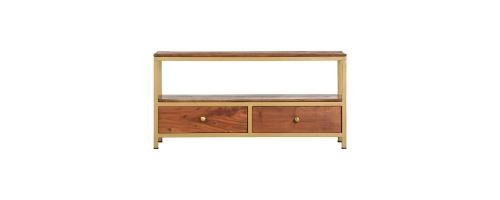 Buffet avec étagère et 2 tiroirs bois d'acacia massif 90x30x45 cm