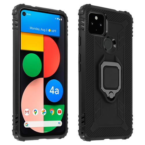 Avizar Coque pour Google Pixel 4A 5G Flexible Antichoc Bague Métallique Support Vidéo Noir