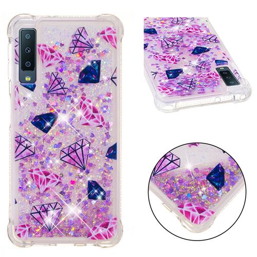 Coque en TPU paillettes dynamiques en forme de coeur à motif losange pour votre Samsung Galaxy A7 (2018)