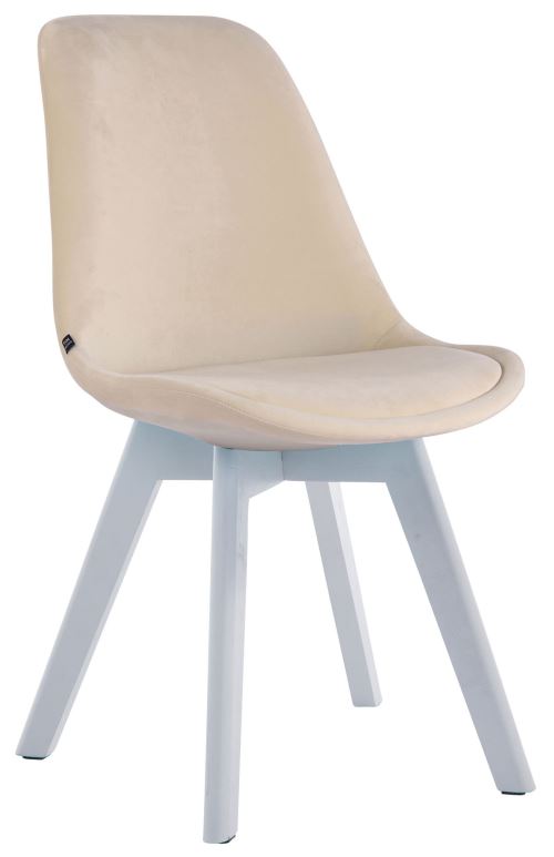 Chaise de visiteur Borneo V2 en velours avec Piètement en bois de hêtre Blanc - Assise Crème