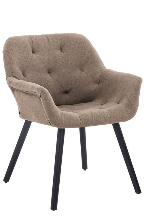 Chaise de Salle à manger Cassidy en Tissu - Chaise de coiffeuse avec accoudoirs - Pieds Bois de Hêtre Noir - Couleur Taupe
