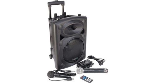 Non Communiqué Noir Sono Portable Autonome Avec Fonction Usb Mp3 Rec Vox Bluetooth Et Micros Vhf + 1 Micro Filaire 400W