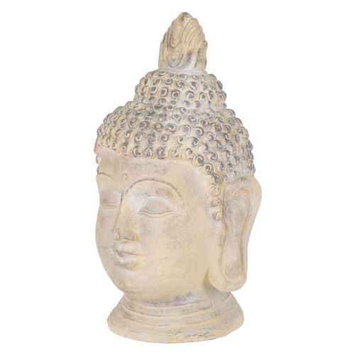 Tête de Bouddha en pierre artificielle beige-gris objet décoratif statue 55 cm
