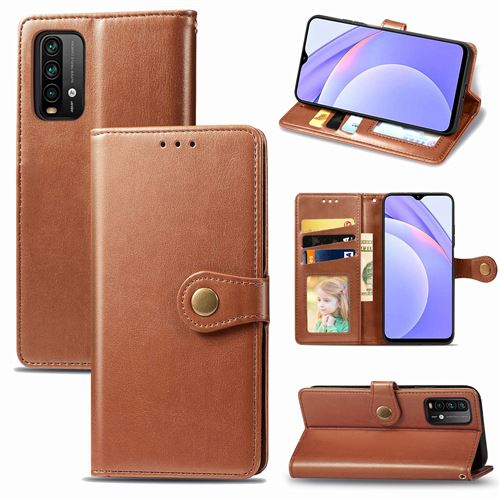 MPFRANCE Housse pour Xiaomi Redmi 9T Marron [Porte Carte, etui portefeuille, boucle]