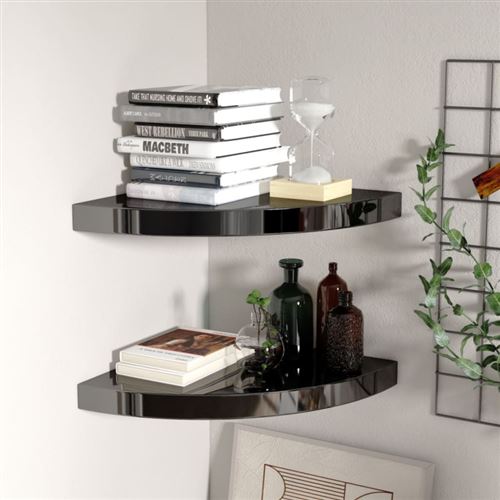 vidaXL Étagères d'angle flottantes 2 pcs Noir brillant 35x35x3,8cm MDF