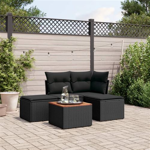 Non Communiqué Noir Vidaxl 5-Delige Loungeset Met Kussens Poly Rattan Zwart3255915