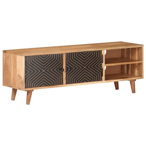 vidaXL - Meuble TV - Bois d'Acacia Massif - 115x30x39 cm - Noir - Image 3