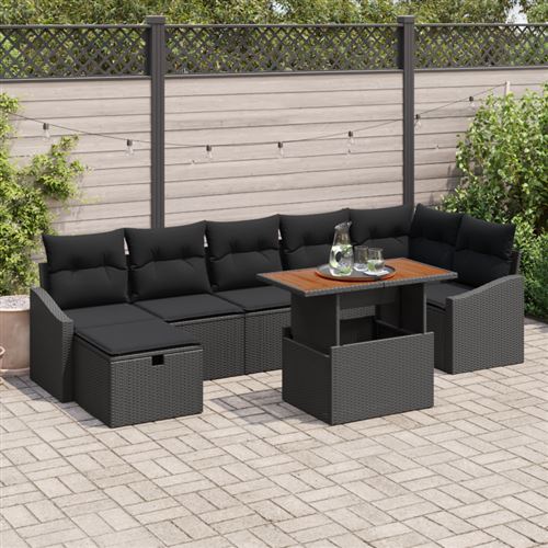 vidaXL - Salon de jardin 8 pièces - Résine tressée - Noir - Image 2