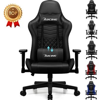 Chaise Gaming Ergonomique, Coussin Lombaire Appui-Tete et Accoudoirs Réglables , Charge 150KG Assise de 56CM, Appui-Tete, Noire - 1