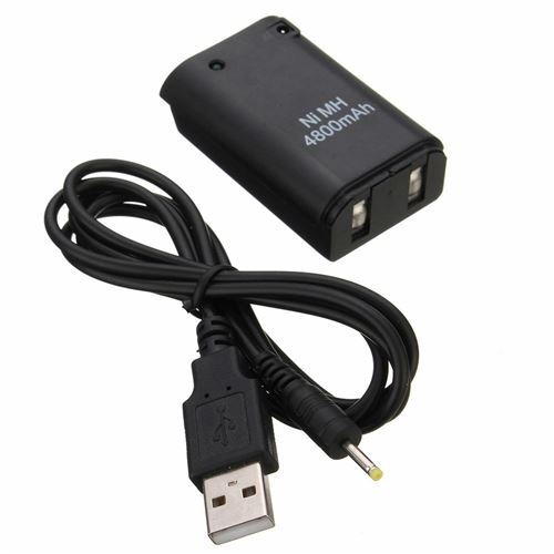 Batterie + Câble chargeur USB pour Manette sans fil XBOX 360 - 4800 mah - Noir - Straße Game ®