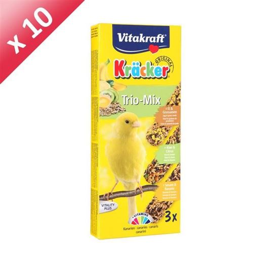 VITAKRAFT Kracker Trio-Mix Friandise pour Canaris - oeuf Graines de Graminees, Kiwi Citron, Banane Sesame - Lot de 10x3