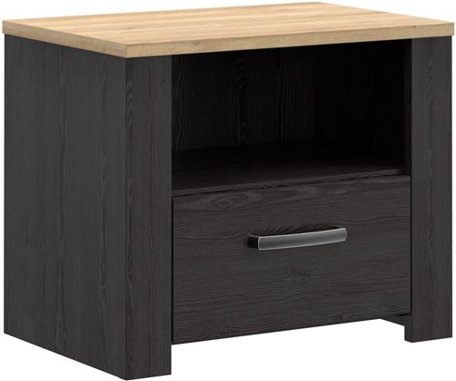 Chevet 1 tiroir 1 niche BOHOL chêne noir FORTE 61,6 x 42 x 52 cm