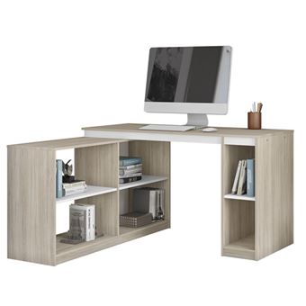 Bureau d'angle informatique design contemporain 155L x 130l x 76H cm MDF  acier noir