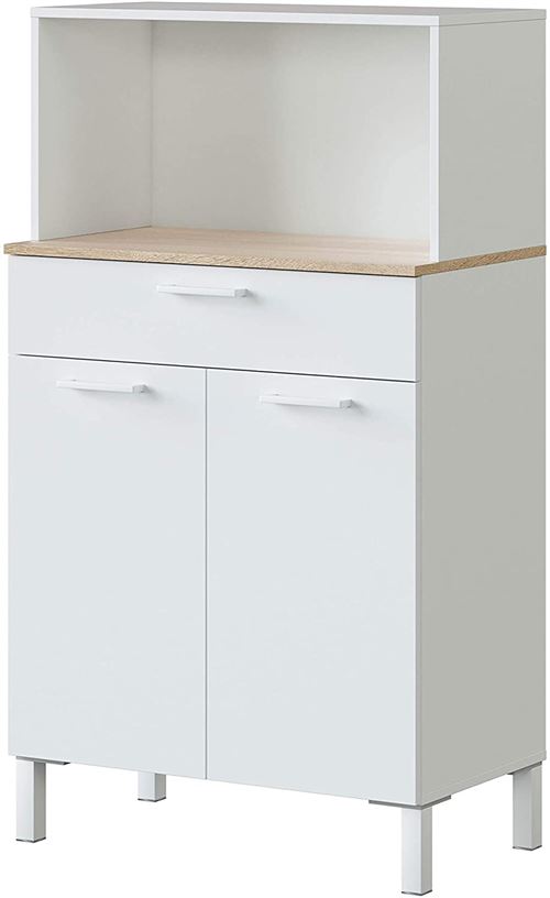 Buffet meuble cuisine 2 portes + tiroir coloris blanc artic / chene canadien - Hauteur 126 cm x Longueur 72 cm x Profondeur 40 cm -PEGANE-