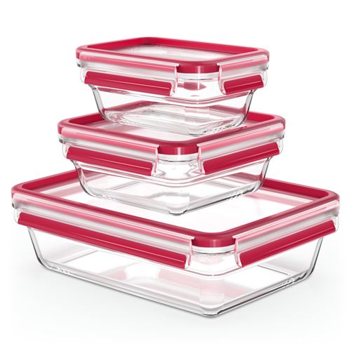 Non Communiqué Rouge Set De Boites Clip&Close Verre Rectangulaire Et Carré - Emsa - Verre