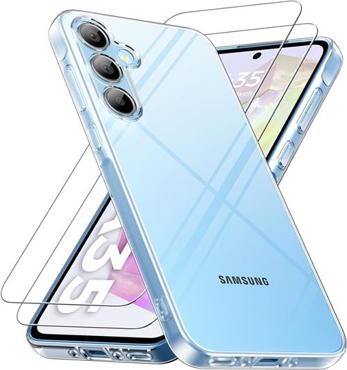 Coque Silicone Transparente + 2 Verres Trempes Pour Samsung Galaxy A35 5G Little Boutik©