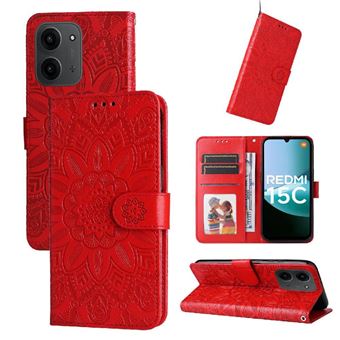 Housse Portefeuille Magnétique Pour Xiaomi Redmi 15C - Étui Cuir PU Avec Porte-Cartes, Motif Loup, Fonction Stand