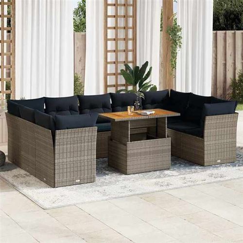Vidaxl Gris Salon De Jardin 10 Pcs Résine Tressée - Image 3
