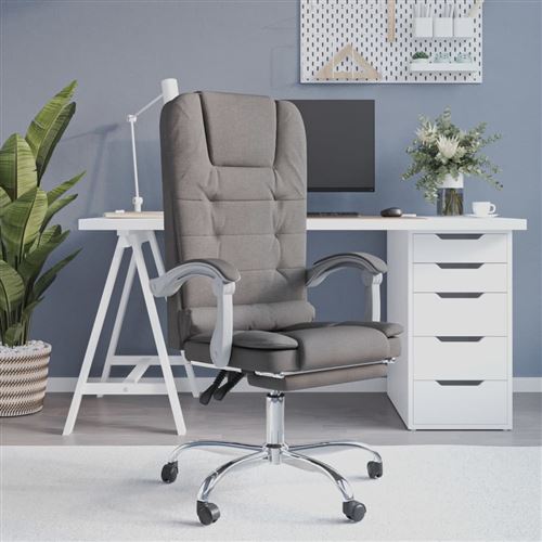 vidaXL Fauteuil de Massage Inclinable de Bureau, Chaise Pivotante avec Dossier et Repose-pied Réglables, Siège de Bureau, Moderne, Taupe Tissu