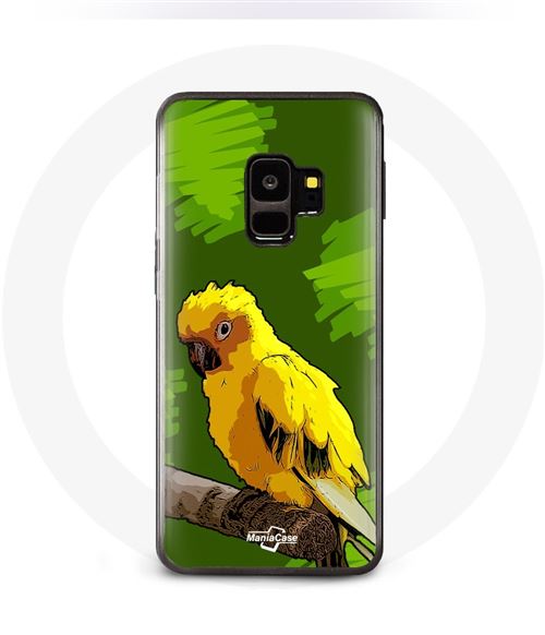 Coque pour samsung galaxy S9 plus Oiseaux de Perruches jaune Fond Vert Maniacase