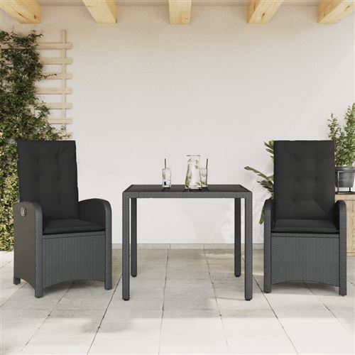 Non Communiqué Noir Vidaxl 3-Delige Tuinset Met Kussens Poly Rattan Zwart3212203
