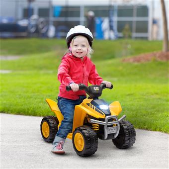 Quad electrique enfant 18 36 mois Caterpillar klaxon phare LED pedale accelerateur 2 8 Km h max. noir jaune Vehicule electrique pour enfant Achat prix fnac