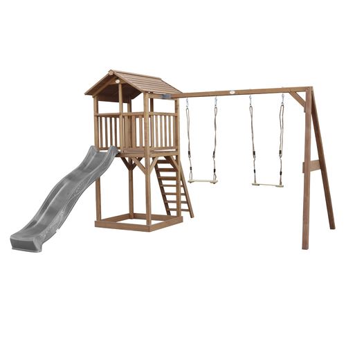 AXI Beach Tower avec Balancoire Double Marron Toboggan Gris