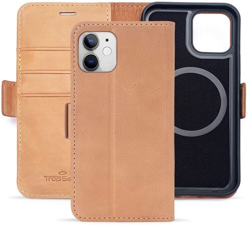 Coque en Cuir pour iPhone 12 Mini Trop Saint® - Portefeuille Avec Porte Cartes [Compatible MagSafe] - Beige Camel