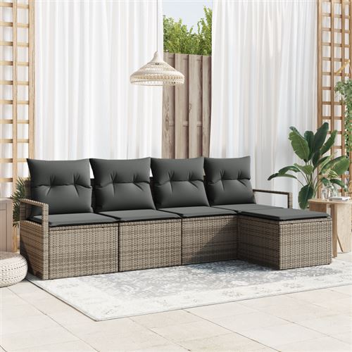 Non Communiqué Gris Set De Canapé De Jardin 5 Pièces Avec Coussins En Rattan Poly, Canapé De Jardin 2 Places Avec Coussins En Rattan Poly