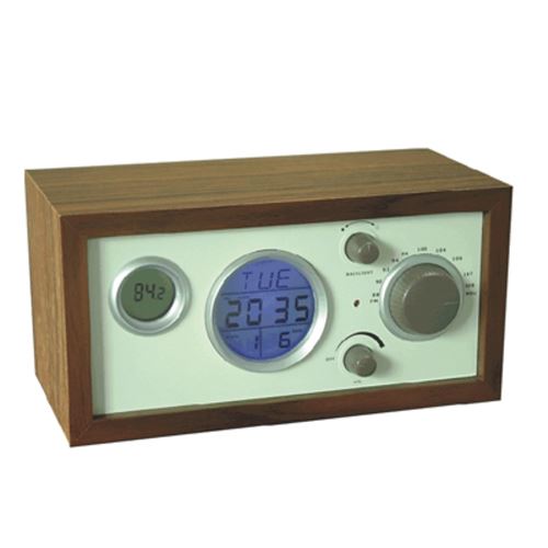 Yonis Radio Réveil Rétro Multifonction En Bois Avec Thermomètre Et Fm Pour Maison - Image 2