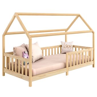 Lit cabane NINA 90 x 200 cm, en pin massif finition naturelle - 1