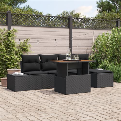 vidaXL Ensemble de canapé de jardin 6 pc Noir polyrotin