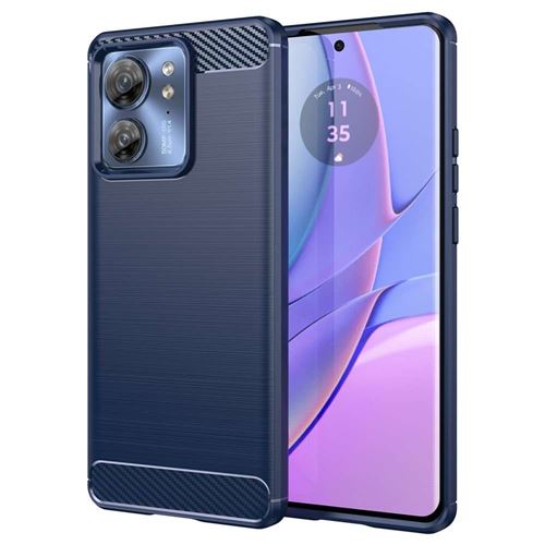 Coque pour Motorola Edge 40 5G - housse etui silicone gel carbone + verre trempe - BLEU FONCE - htdmobiles