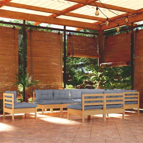 Non Communiqué Bois Salon De Jardin Vidaxl Gris 3 Pieces 10 Personnes