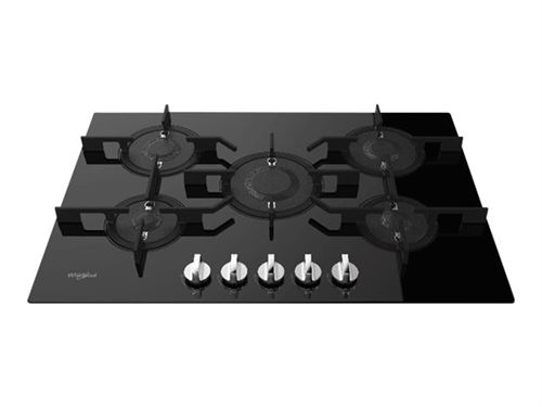 Whirlpool W-Collection POW 75D2 NB - Table de cuisson au gaz - 5 plaques de cuisson - Niche - largeur : 55.5 cm - profondeur : 47.5 cm - noir - noir