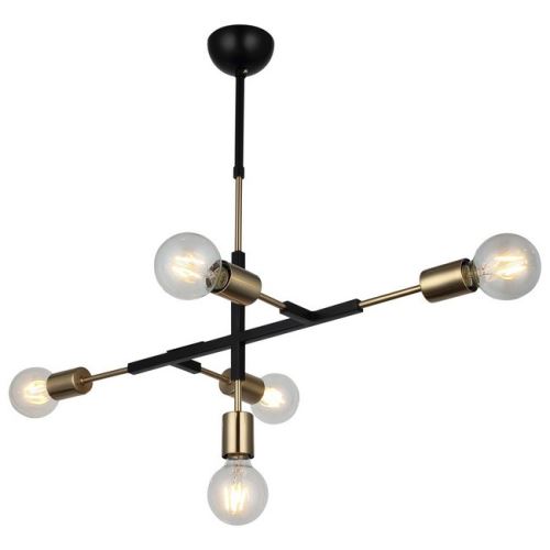 HOMEMANIA Lampe à Suspension Tora - Lustre - Lustre de plafond - Or, noir en Métal, 38 x 71 x 69 cm, 5 x E27, 40W