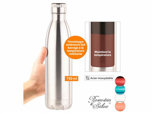 Bouteille isotherme 750 ml à double-paroi en acier inoxydable