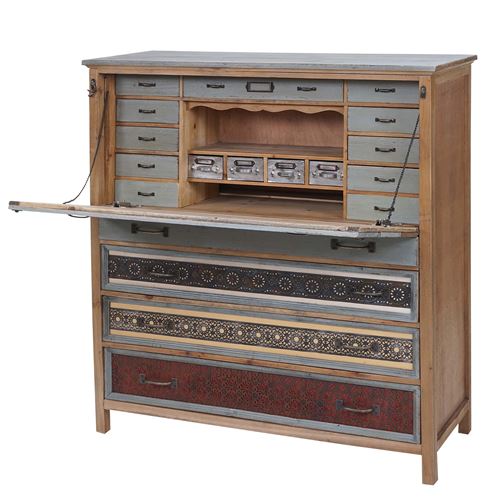 Scriban MENDLER HWC-A43 bois massif de sapin vintage patchwork 113x99x36cm