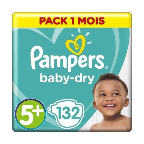 Pampers - baby dry - couches taille 5+ (13-27 kg) - pack économique 1 mois de consommation x132 couches
