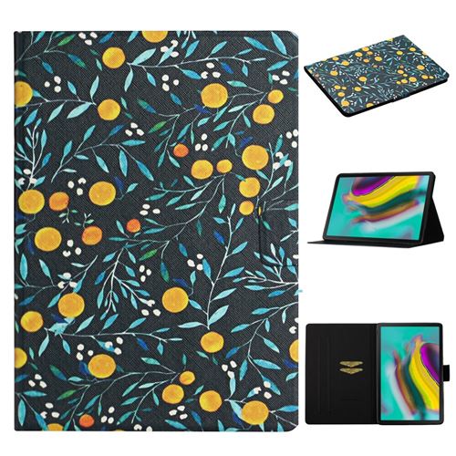 Etui en PU impression de motifs de fleurs avec support et porte-cartes orange pour votre Samsung Galaxy Tab S6 SM-T860/T865