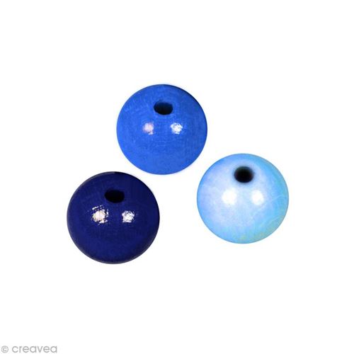 Perle en bois couleur 6 mm - Assortiment Bleu x 115