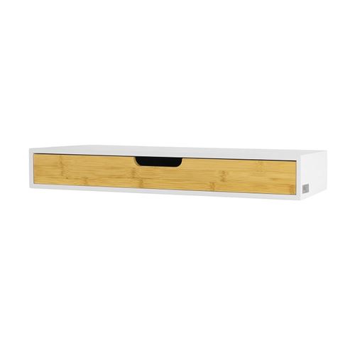Étagère murale avec tiroir en bois et bambou, Armoire à clés, Porte-clés Meuble dentrée de rangement L60xP24xH8cm FRG93-WN SoBuy®