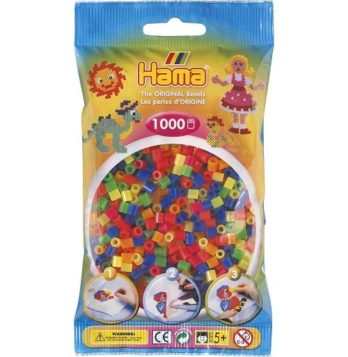 Sachet de 1000 perles a repasser hama midi couleurs assorties neon - loisirs creatifs - 207-51