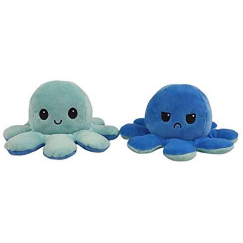 Peluche poulpe réversible double face 20 cm - bleu clair + bleu